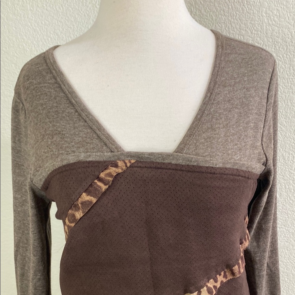 Brown and Gray Layered Dress with Animal Print - Picture 3 of 7